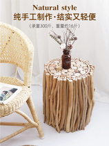 Log coffee table solid wood side table ins style B&B sofa corner table simple retro wabi-sabi style creative bedside table