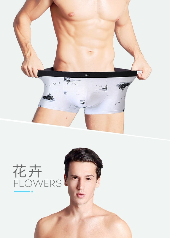 Nam Cực đồ lót nam boxer cotton gợi cảm in lụa băng modal mùa hè boxer đầu hộp quà tặng - Bộ quà tặng