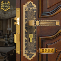 Armoured copper wich all copper Chinese muted antique house door lock room inner door toilet pure copper solid wood universal handle lock