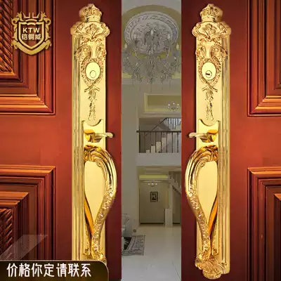 Armored copper Wei European luxury pure copper Villa double switch door lock full copper 24k gold pair into the home solid wood door lock