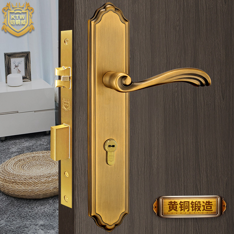 Armoured bronze Vio style minimalist door lock brass folio primary-secondary wood door silent copper indoor room lock-Taobao