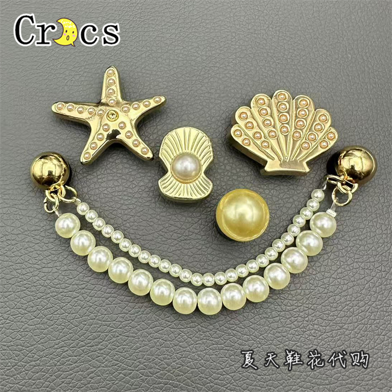New Adapted to Crocs Crocs Shoes Flower Zhibixing Cartoon DIY Metal Starfish Scallop Pearl Shoe Buckle Shoe Decoration