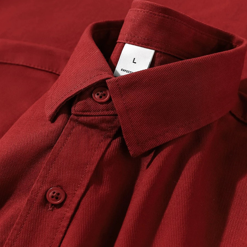 Anchor Red! Vintage Pure Cotton Burgundy Red Long-Sleeved Shirt, Casual Cardigan Shirt Jacket for Men and Women