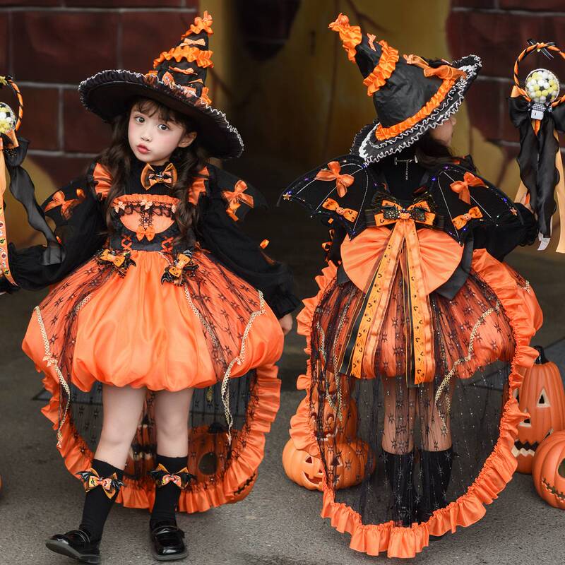 Halloween Children's Costumes for Girls, Lolita Princess Dress, Pumpkin Dress, Party Dress, Performance Costume, Masquerade Cosplay