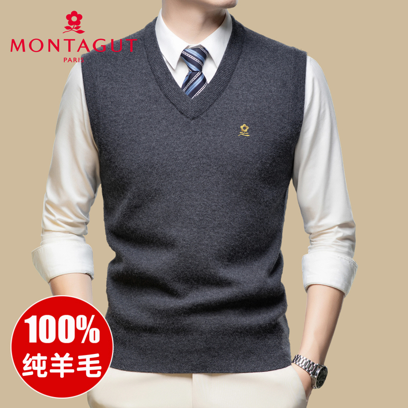 Montagut Winter 100% Pure Wool Men's V-Neck Sleeveless Knitted Vest High-End Brand Thickened Sweater Vest Montagut Winter 100% Pure Wool Men's V-Neck Sleeveless Knitted Vest High-End Brand Thickened Sweater Vest