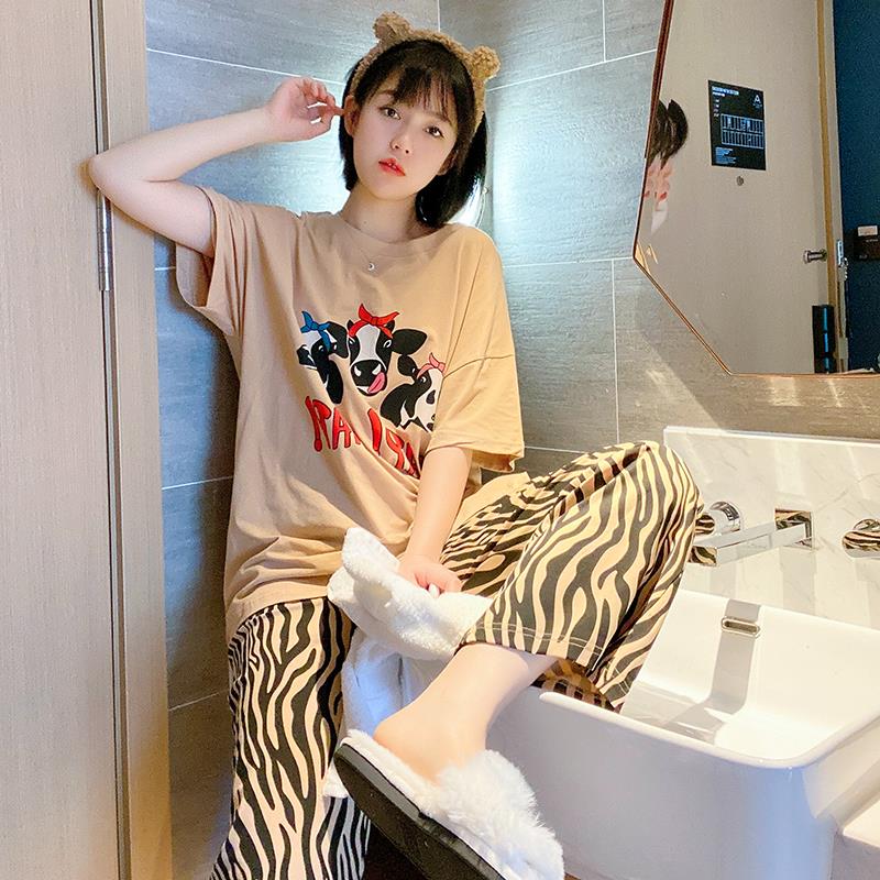 Cute Cow in the Year of the Ox~Comfortable and Lazy Pajamas Women's Spring and Summer Short-sleeved Trousers Pure Cotton Wearable Suit