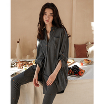 And simplistic~texture great pajamas woman spring and autumn pure cotton long sleeved shirt collar skinny pants suit