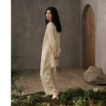 Comfortable and advanced~soft and simple pajamas female spring and autumn cotton long sleeve autumn and winter thin wear suit
