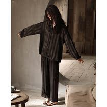 There must be a stripe ~ loose and lazy pajamas female spring and autumn long sleeve thin ice wire can wear suit