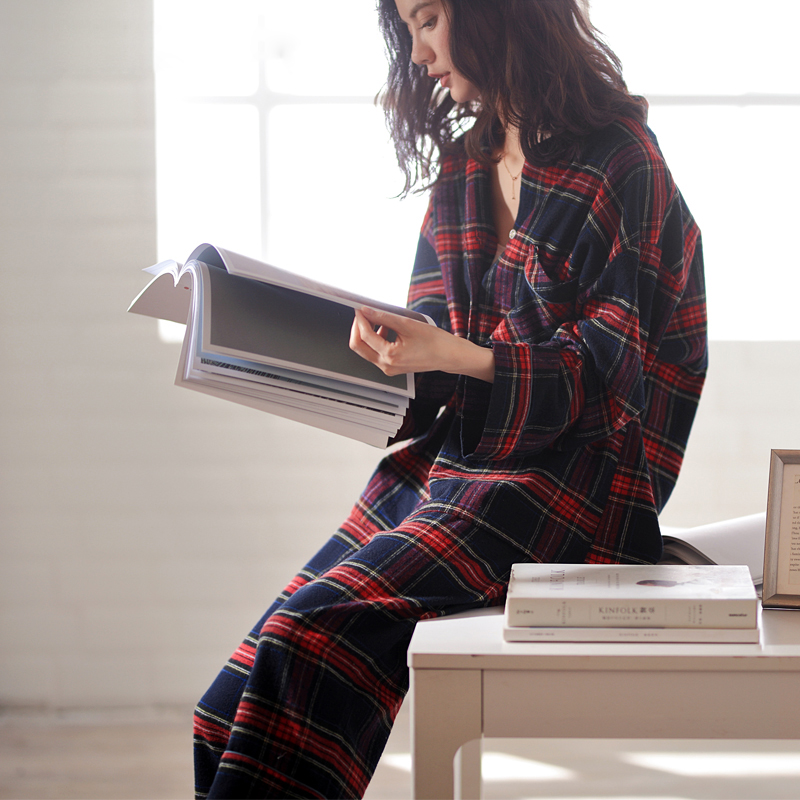 Shopkeeper's private model ~ classic plaid super foreign! Pajamas women spring and autumn cotton long sleeves casual can be worn outside the set