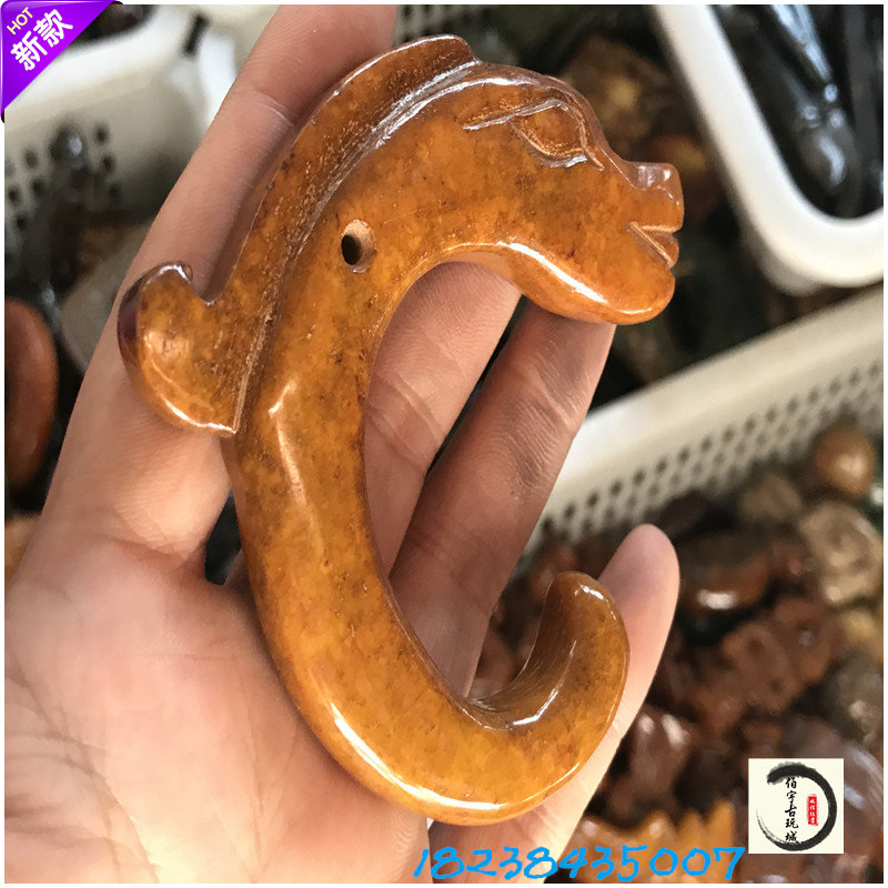 Antique antiques do old jade old jade goods Warring States Han Dynasty Xiuyu imitation unearthed high ancient jade handle pendant dragon hook