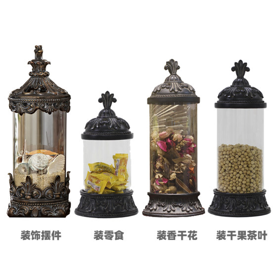 American light luxury golden retro glass sealed jar storage jar decorative jar decoration candy jar tea jar