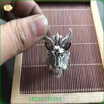 Mens and womens rings Miao silver pure white copper Tibetan silver jewelry ring pull ring number Imitation silver domineering sheep ring