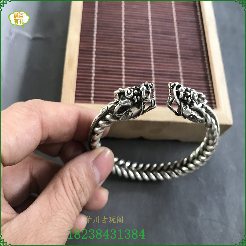 Foot silver ornament s925 Miao silver bracelet male and female with Tibetan silver fashion retro silver decorated with opening bracelet double tap