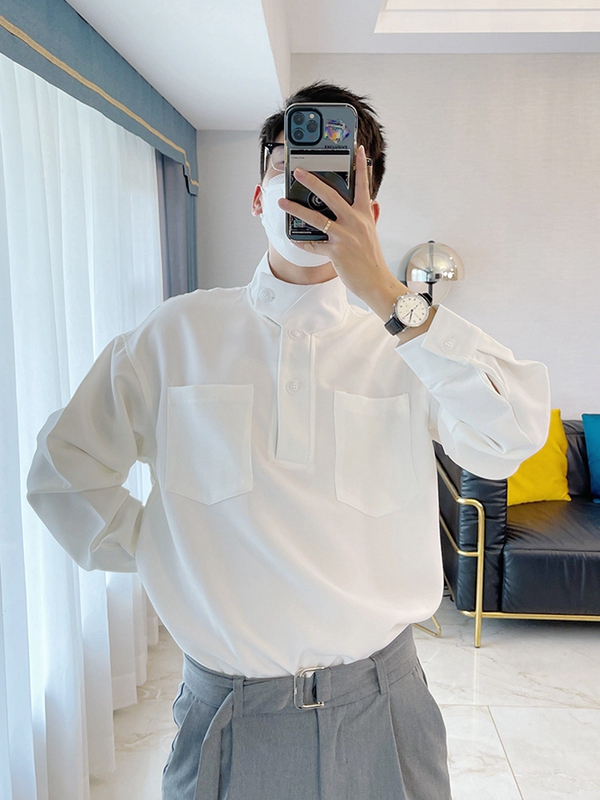 Mature Style Stand-Up Collar Shirt for Men, Long-Sleeved, High-End Korean Style Trendy ins Design Pullover Turtleneck Shirt Mature Style Stand-Up Collar Shirt for Men, Long-Sleeved, High-End Korean Style Trendy ins Design Pullover Turtleneck Shirt