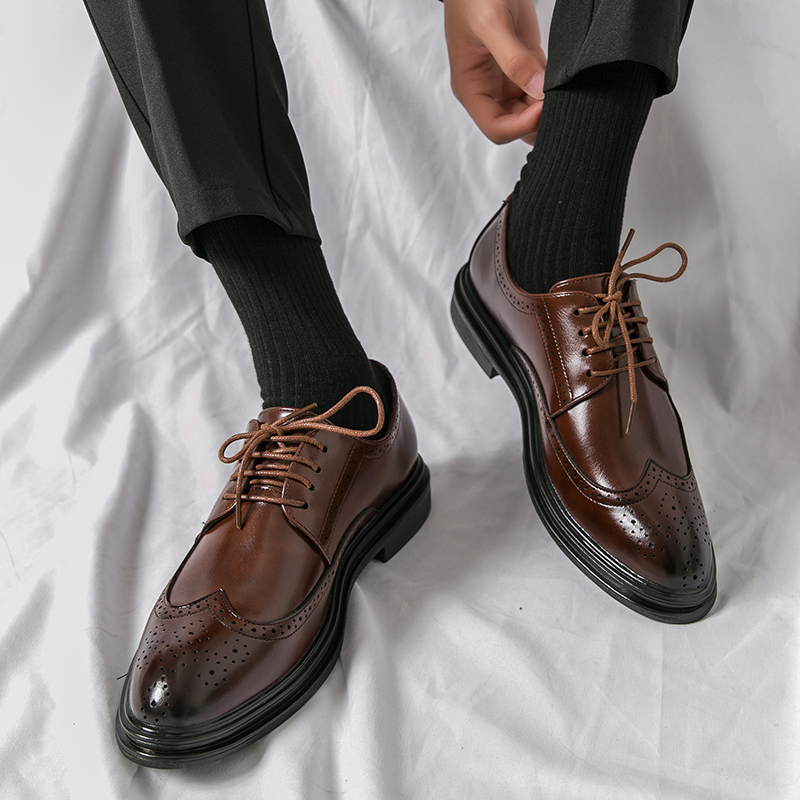 Men's Leather Shoes, Genuine Leather, Soft Leather, Soft Sole, Business Formal Wear, British Style, Brogue, Breathable, Brown Men's Shoes, Wedding Groom's Shoes