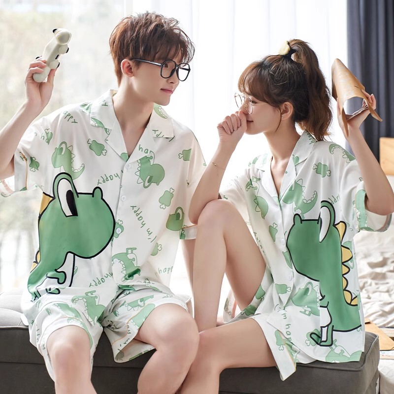 Couple Pajamas Summer Cool Ice Silk 2026 Loose New Style Men and Women Cute Little Dinosaur Summer Home Wear Set Couple Pajamas Summer Cool Ice Silk 2026 Loose New Style Men and Women Cute Little Dinosaur Summer Home Wear Set
