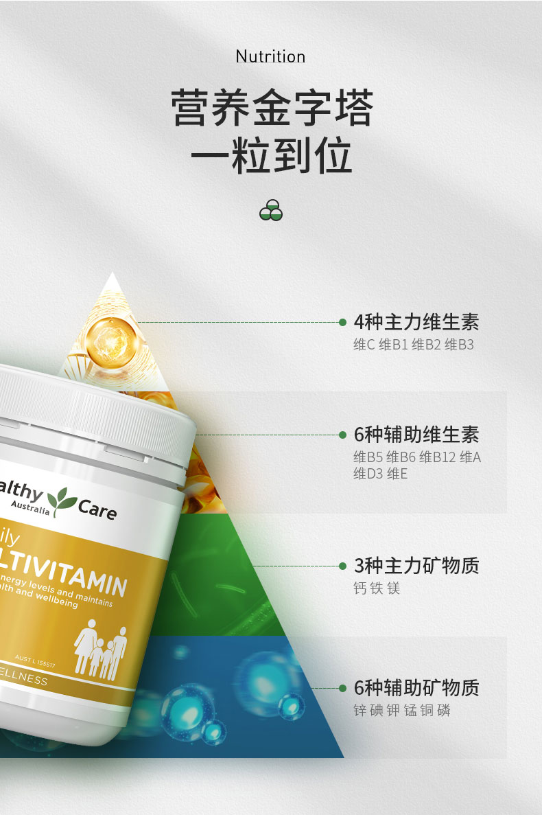 澳洲进口HealthyCare 男女复合维生素咀嚼片 200粒 图3