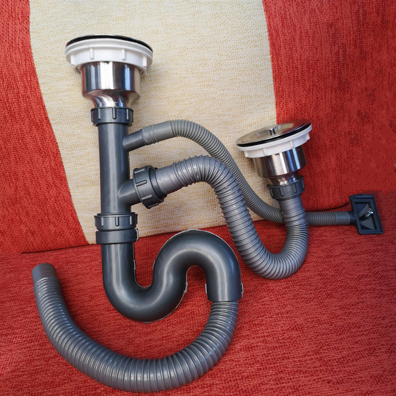 Kitchen sink sink stainless steel sewer fittings double-slot deodorant dish basin table basin sewer head set sewer pipe