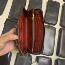 Italian Single Head Layer Cow Leather YKK Bronze Zipper Mens Length Handy Wallet Built-in Screens Hand Grab Bag