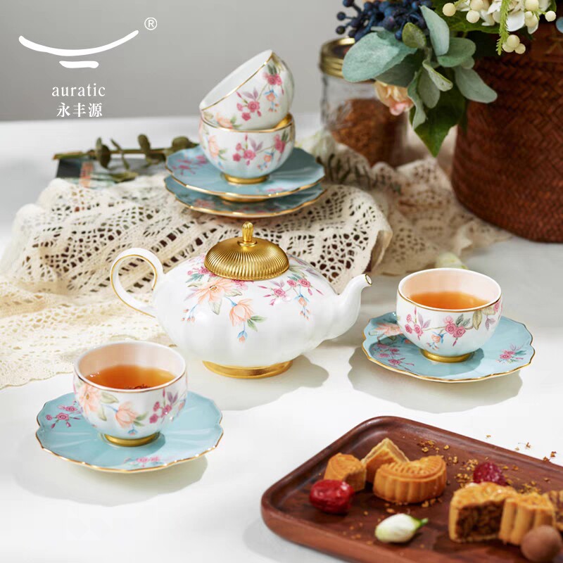 (special cabinet) Yongfeng source Tianqing era 10 head tea set of four people with light lavish gift box with Qiao relocating gift-Taobao