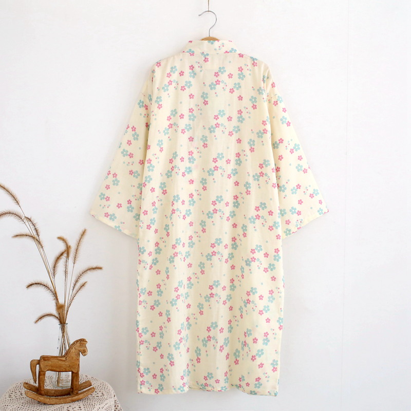 Áo choàng mới của phụ nữ áo cotton một mảnh mùa hè mỏng gạc cotton áo choàng tắm nhà đồ ngủ kimono phần dài quần áo ngủ nữ mùa hè