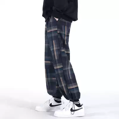 Mr fortyulzzang lattice pants men's loose trend draw rope leg casual pants ins Korean sports pants