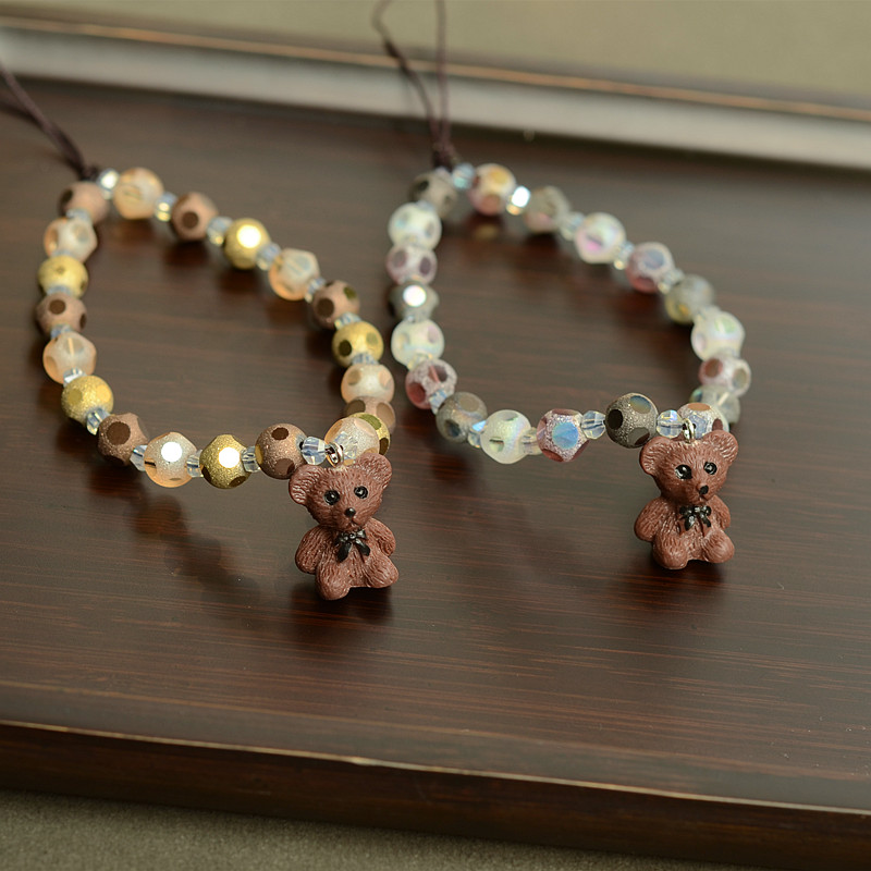 Cute bear artificial crystal mobile phone lanyard female net celebrity short key pendant pendant mobile phone lanyard