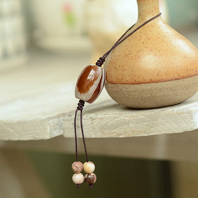 Silk agate crystal mobile phone lanyard bag pendant pendant retro men's and women's zebra stone keychain pendant short pendant - Taobao
