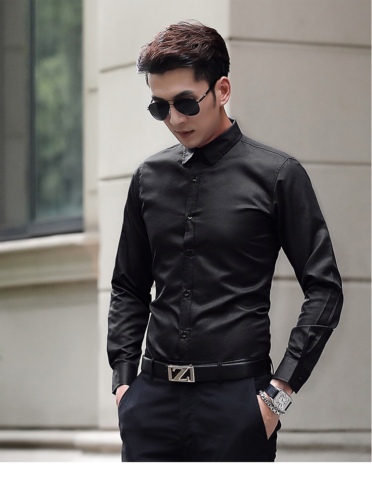 Áo sơ mi nam tay dài mùa thu Slim Hàn Quốc áo sơ mi trắng inch cộng với quần áo nhung dày mùa đông áo sơ mi nam tay dài
