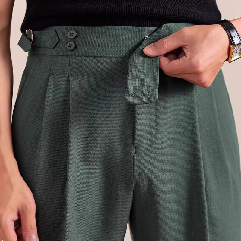 Wool Blend Italian Double-Pleated Naples Trousers Men's Straight-Leg Breathable Summer Men's Casual Suit Long Pants