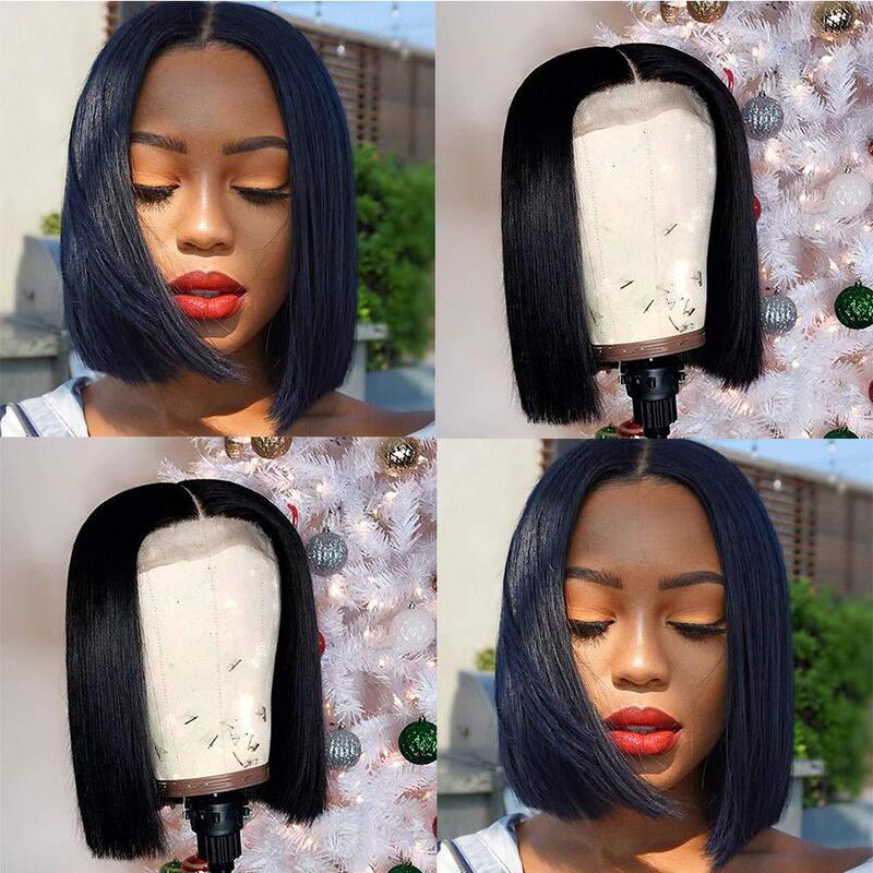 100% Human Hair Natural Wig 4*4 Lace 1B Short Bobo Wigs 12A