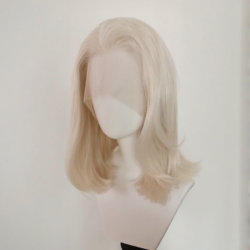 Off-White [Hand-Crocheted Cosplay Wig] 13×4 Large Lace Cosplay Performance Short Curly Wig for Hairstyling Wigs