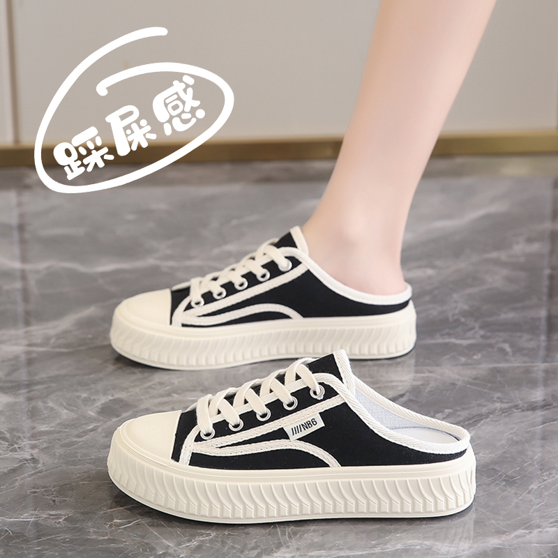 Half-Slip Women's Shoes for Summer, Closed-Toe Slippers, 2026 New Style, Slip-On Maternity Shoes, Heelless Black Canvas Shoes Half-Slip Women's Shoes for Summer, Closed-Toe Slippers, 2026 New Style, Slip-On Maternity Shoes, Heelless Black Canvas Shoes