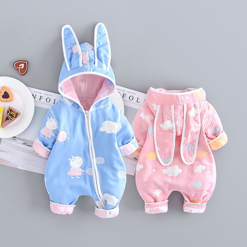 Em bé mùa xuân và mùa thu nam nữ thỏ con trùm đầu trùm đầu romper ra quần áo thủy triều mới set quần sịp nam đẹp