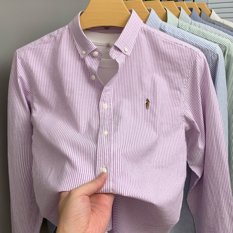 Pure Cotton Long-Sleeved Shirt for Men, Vertical Striped Embroidered Top, New Spring and Autumn Men's Business Casual Inner Shirt Pure Cotton Long-Sleeved Shirt for Men, Vertical Striped Embroidered Top, New Spring and Autumn Men's Business Casual Inner Shirt