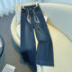 Denim Blue Wide Leg Jeans ຂອງຜູ້ຍິງ 2026 Spring New High Waisted Loose Ribbon Great-Looking Narrow Straight Pants