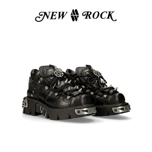 [NEW ROCK官方正品真皮手工定制复古朋克金属摇滚潮人情侣厚底鞋]