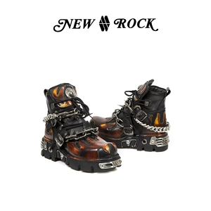 NewRolk Official подлинный ручной импорт кожаный пламя металлическая железная цепь панк толстая подошва короткие короткие рисовые ботинки