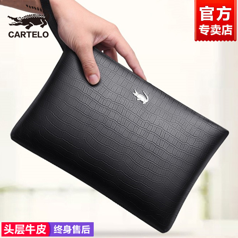 Caravan Crocodile Men's handbag genuine leather Large capacity Laced Phone Driver's License Envelope Wallet Head Layer Bull Leather Soft