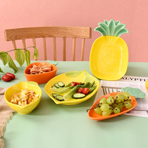Home ceramic plate dish plate Nordic personality plate Cute snack plate Creative fruit plate Pineapple shape plate
