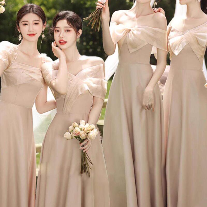 Champagne-Colored Satin Bridesmaid Dress Plus Size 2026 New Spring High-End Petite Performance Evening Dress Large Size
