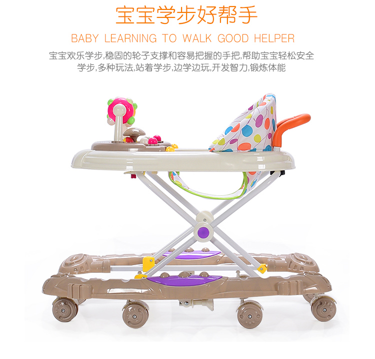 Baby Walker 6 7-18 tháng bé Rollover đa chức năng tay đẩy dễ dàng gấp chàng trai và cô gái học lái xe