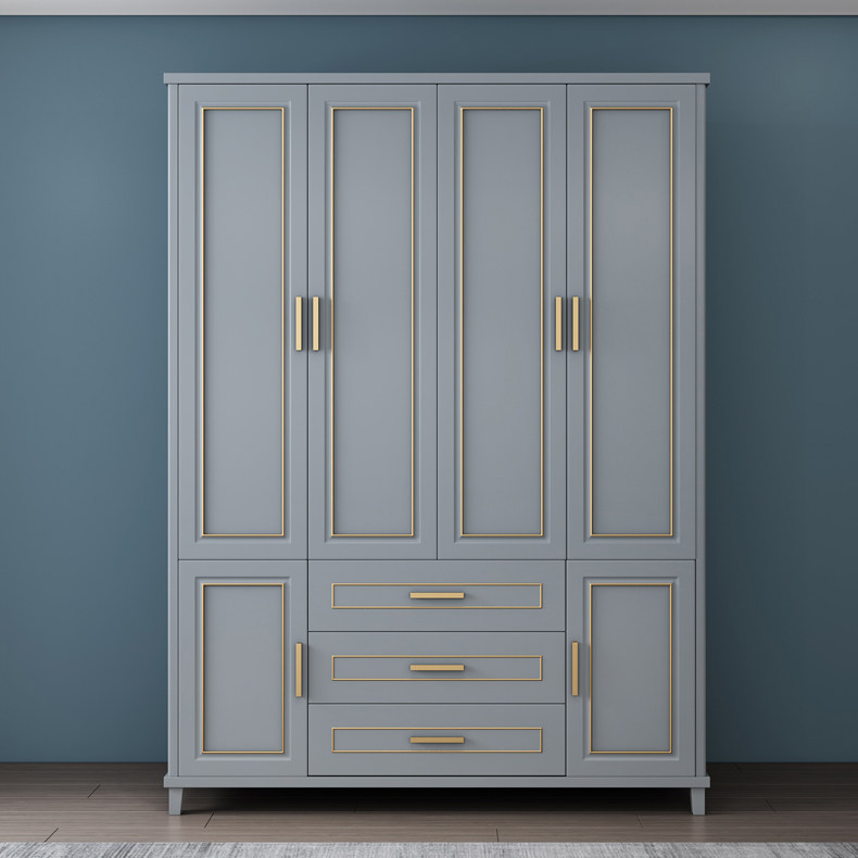 American solid wood wardrobe modern minimalist master bedroom with four doors wardrobe light lavish overall large closet locker grey bedroom-Taobao