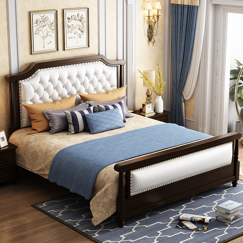 American light luxury leather bed 1 8m white master bedroom double bed solid wood bed modern minimalist princess bed simple beautiful furniture