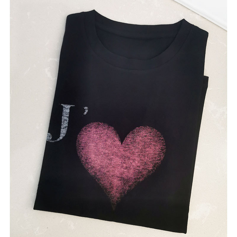 2025 Early Spring Women's Short-Sleeved Black European Feminist Pure Cotton T-Shirt Valentine's Day and Chinese Valentine's Day Love-Themed T-Shirt