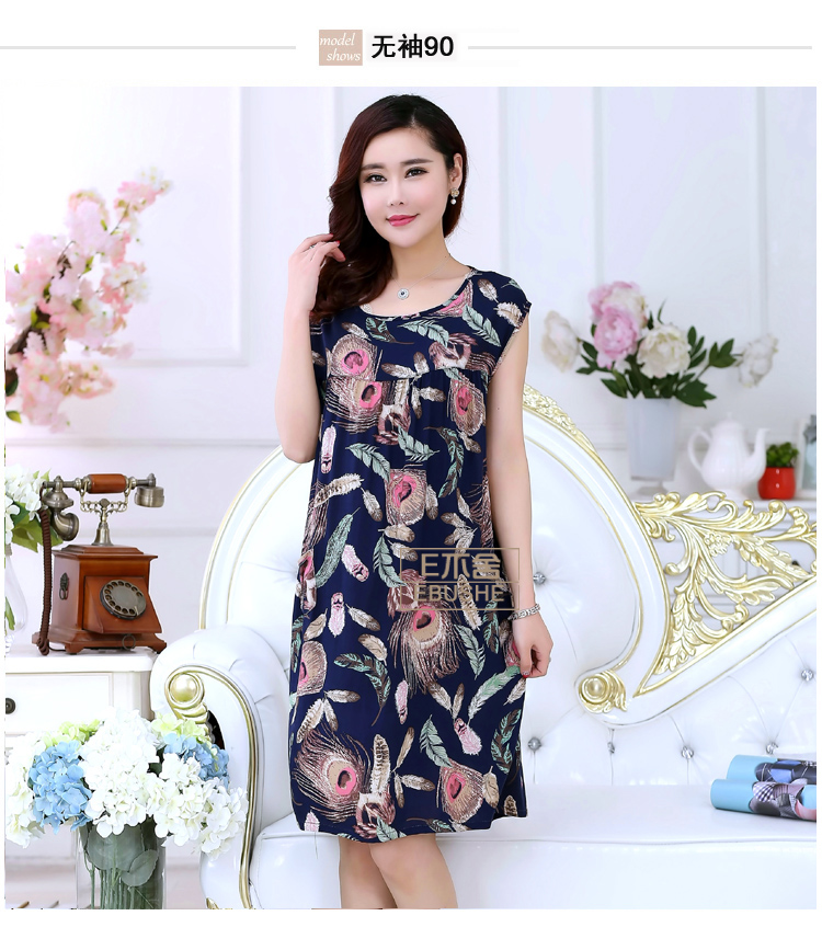 Giữa váy không tay nightdress nữ mùa hè bông lụa cotton kích thước lớn phần mỏng người lớn ăn mặc có thể được đeo bên ngoài quần áo đơn giản