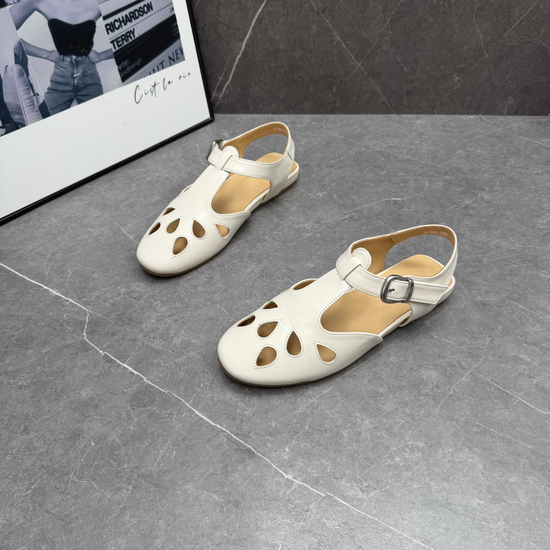 Sheepskin Hollow-Out Single-Strap Roman Sandals 2026 Summer New Style Closed-Toe Fashion Flat Mary Jane Women's Shoes Trendy