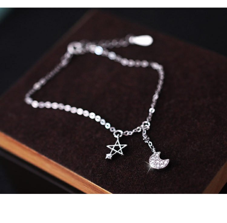 Nhật Bản Hàn Quốc đơn giản tươi ngọt phụ kiện quà tặng s925 sterling bạc thời trang đầy đủ kim cương zircon sao mặt trăng vòng chân nữ vòng đeo chân nữ