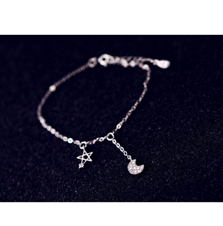 Nhật Bản Hàn Quốc đơn giản tươi ngọt phụ kiện quà tặng s925 sterling bạc thời trang đầy đủ kim cương zircon sao mặt trăng vòng chân nữ vòng đeo chân nữ